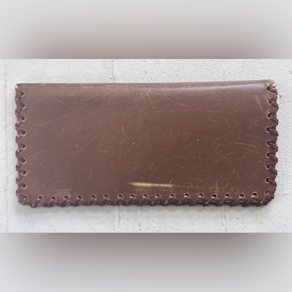 Vintage Leather Wallet Brown Bifold with Braided/Woven Trim/Edge Old Classic!